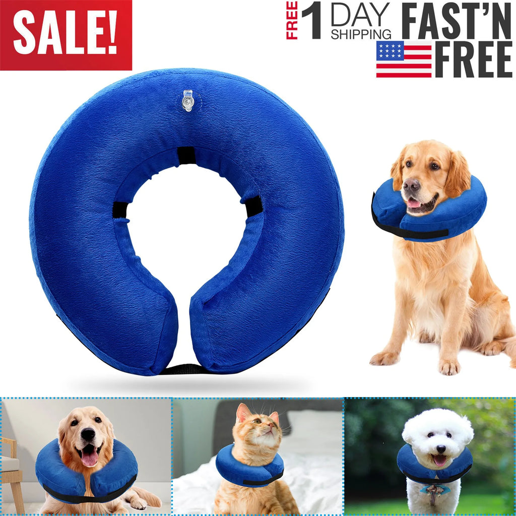 Linx Group dog protective inflatable collar for grooming, soft and adjustable pet neck support, preventing biting and licking.