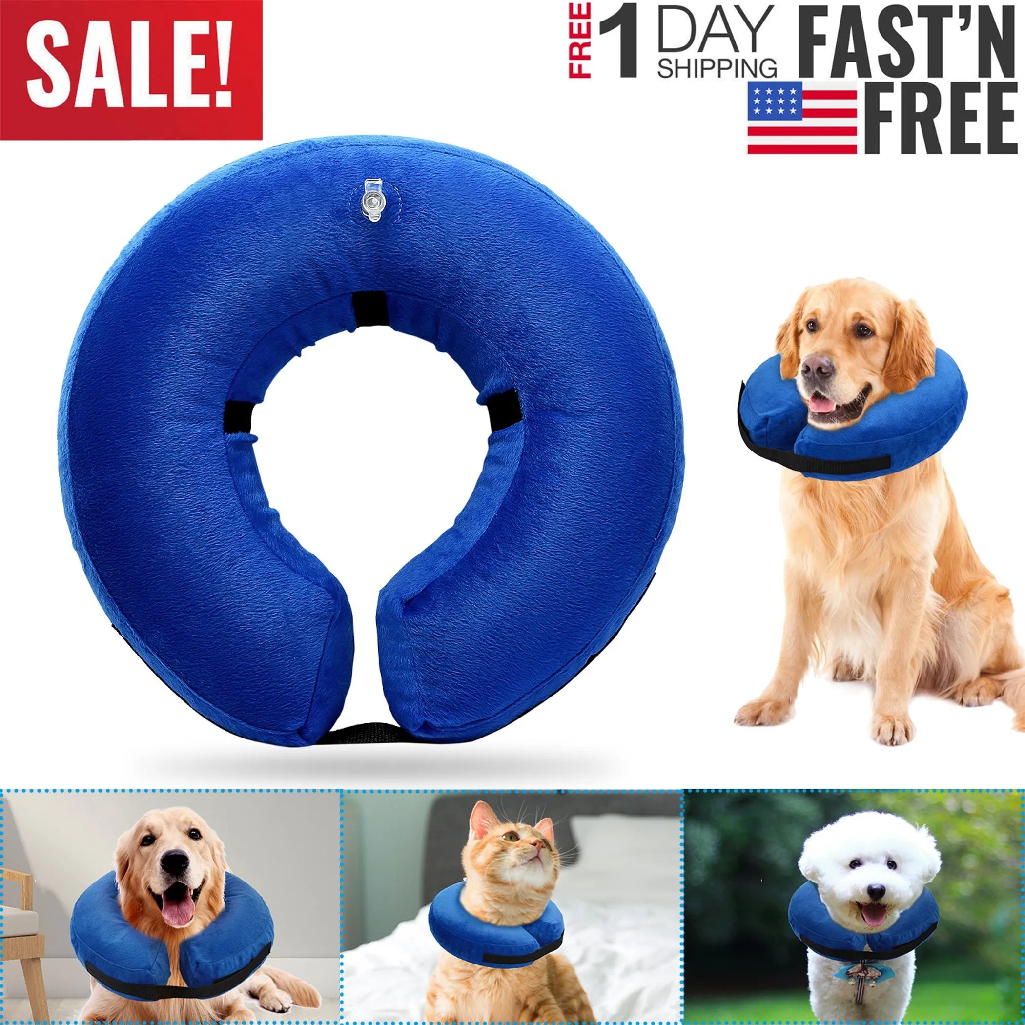 Linx Group dog protective inflatable collar for grooming, soft and adjustable pet neck support, preventing biting and licking.