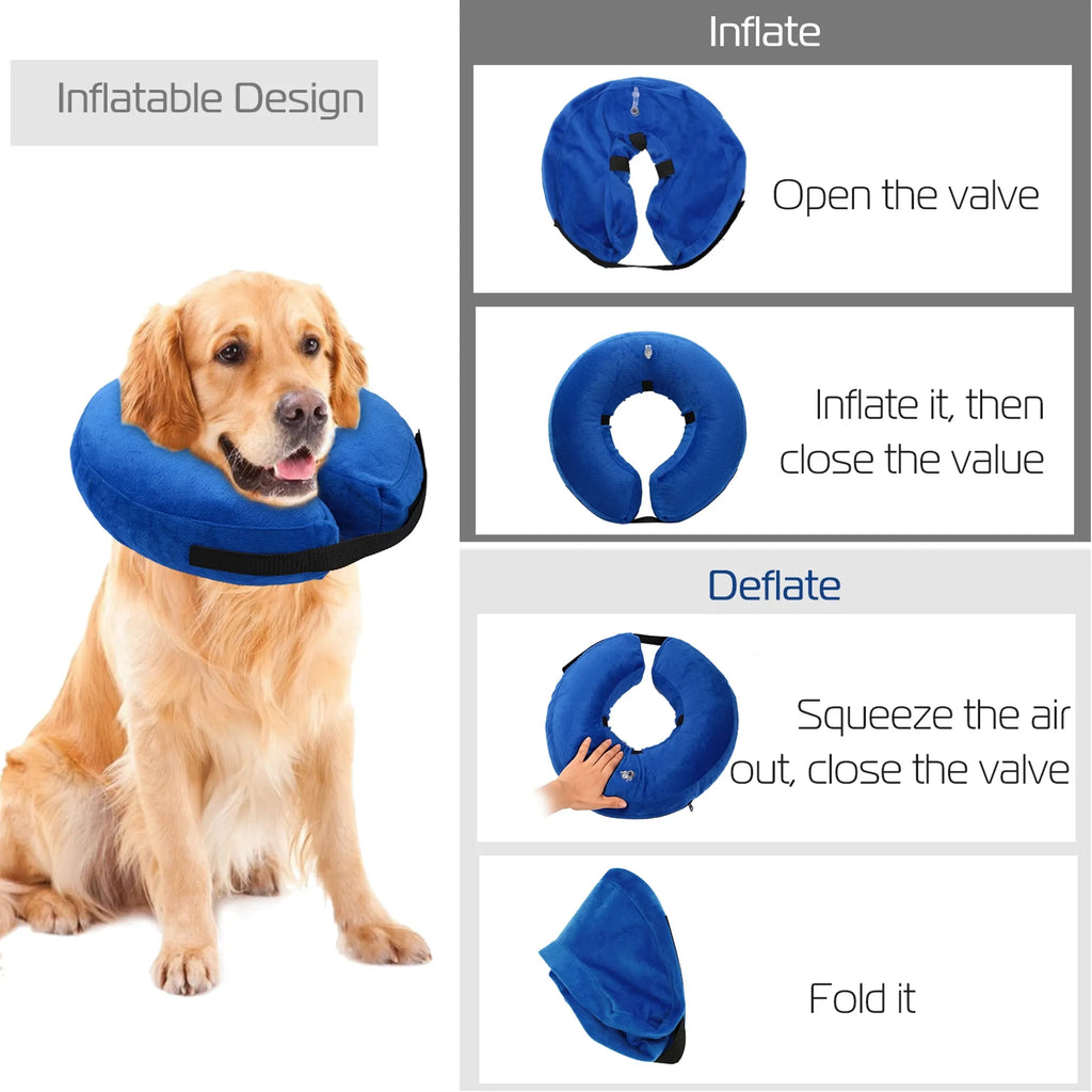 Linx Group inflatable dog protective collar used for grooming, made of soft, durable material to prevent pet injury during grooming.