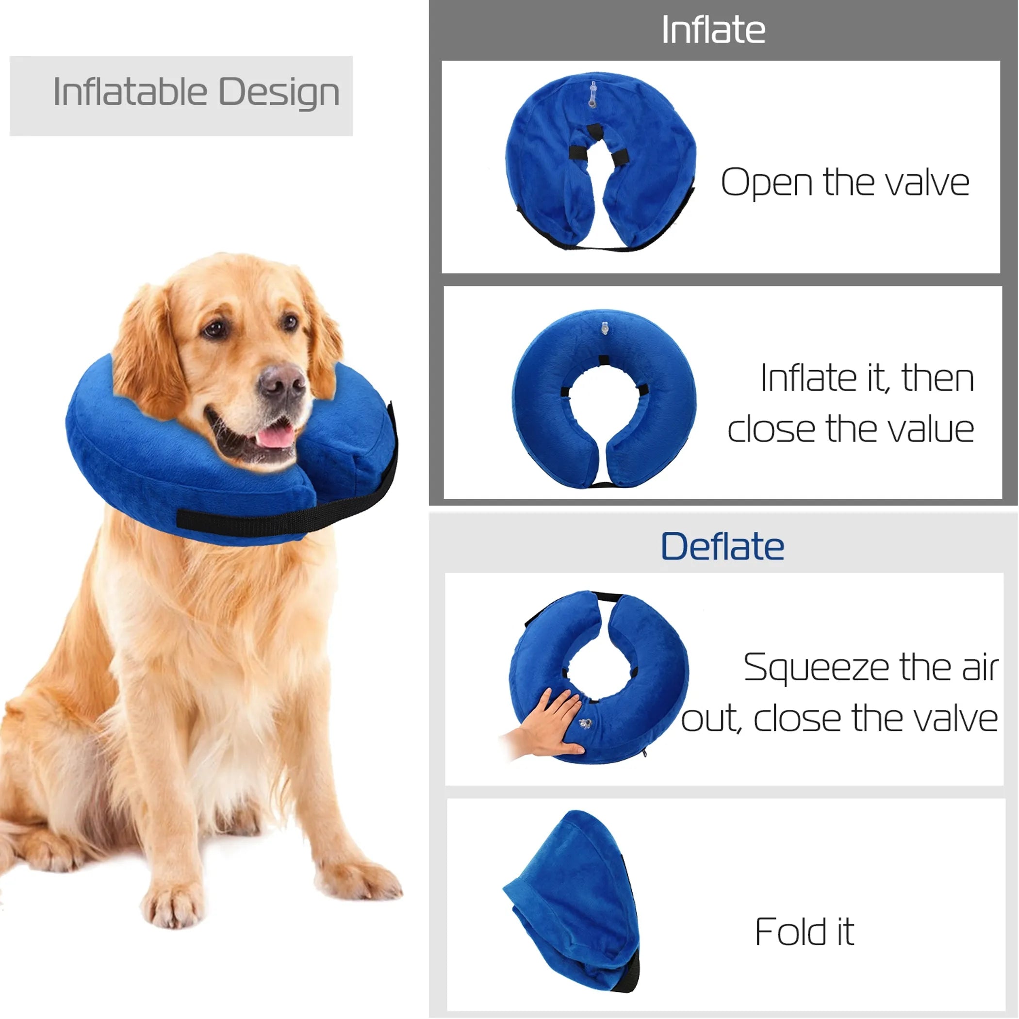 Linx Group inflatable dog protective collar used for grooming, made of soft, durable material to prevent pet injury during grooming.