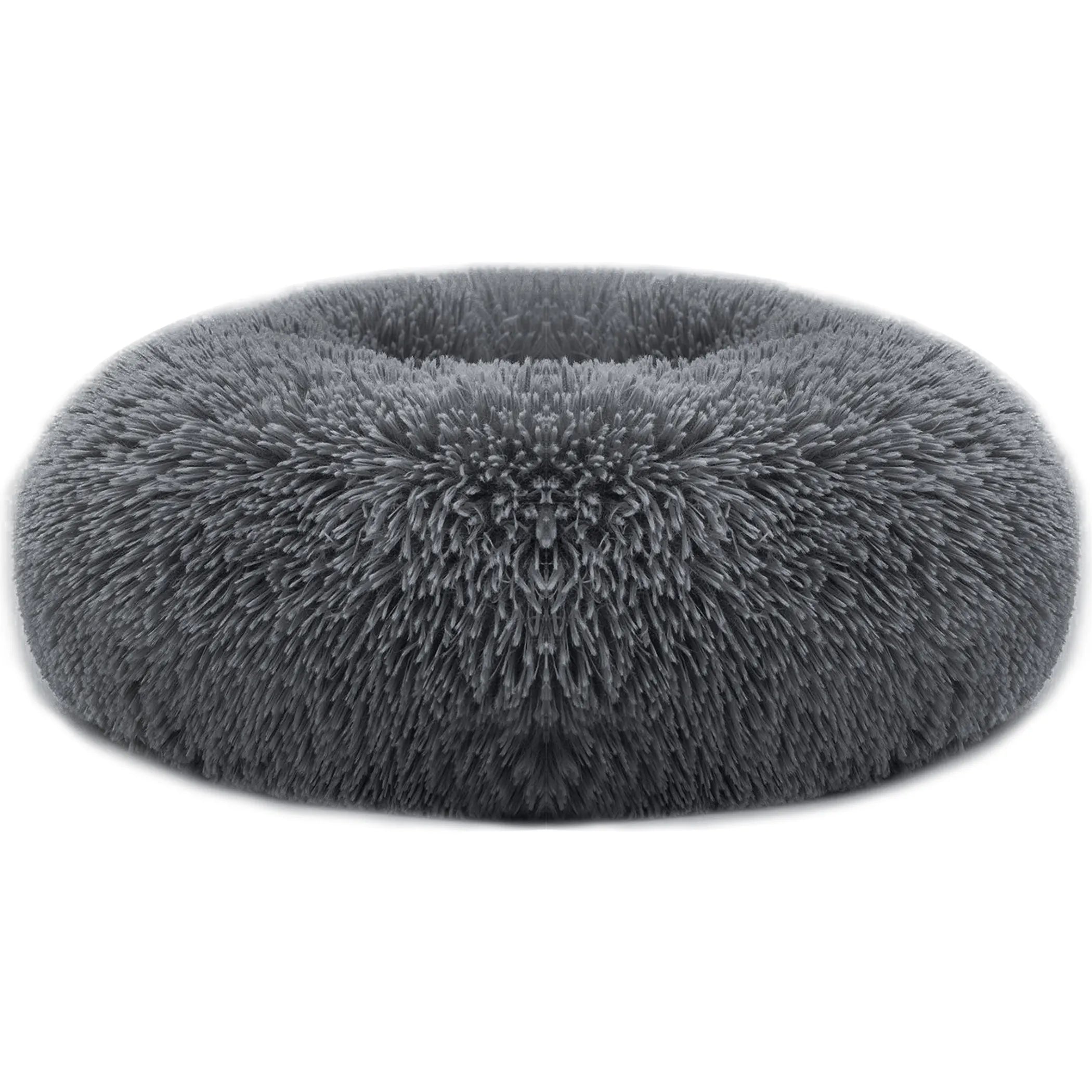 Gray fleece puppy dog bed by Linx Group, designed for cozy comfort and calming relaxation for small dogs and puppies.