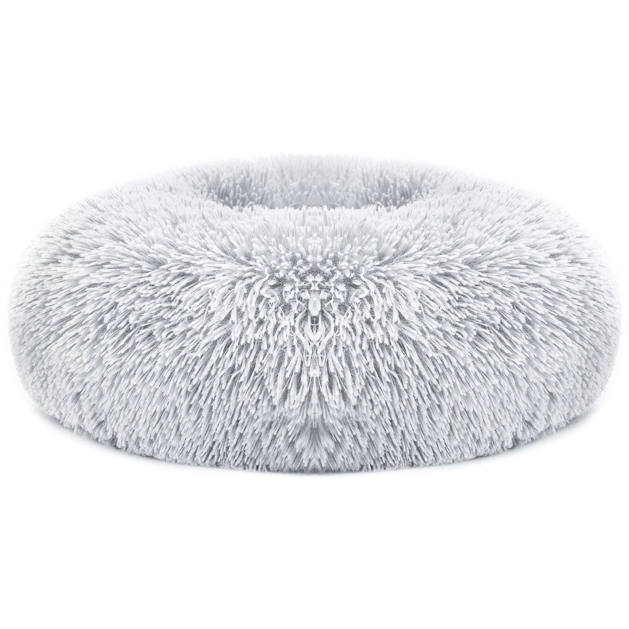 Gray fleece puppy dog bed by Linx Group, soft and cozy cat bed with plush interior for comfort and warmth.