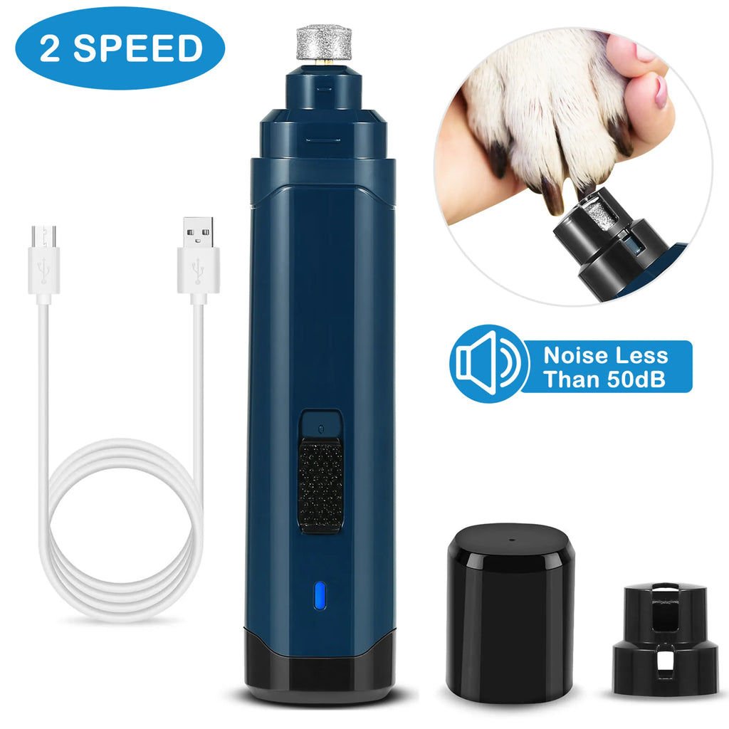 Linx Group dog nail grinder with two-speed settings, quiet USB rechargeable grooming tool for pets, shown on a white background.