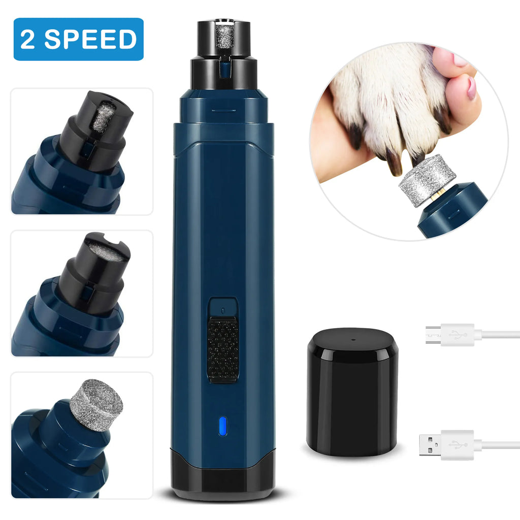 Linx Group dog nail grinder with two-speed settings, quiet operation, USB rechargeable grooming tool for pets.