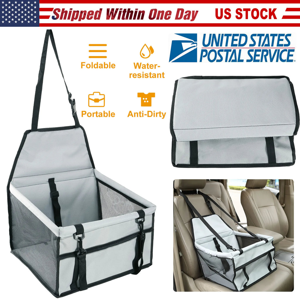 Red foldable dog booster car seat by Linx Group, designed for safe pet travel in a compact pets carrier.