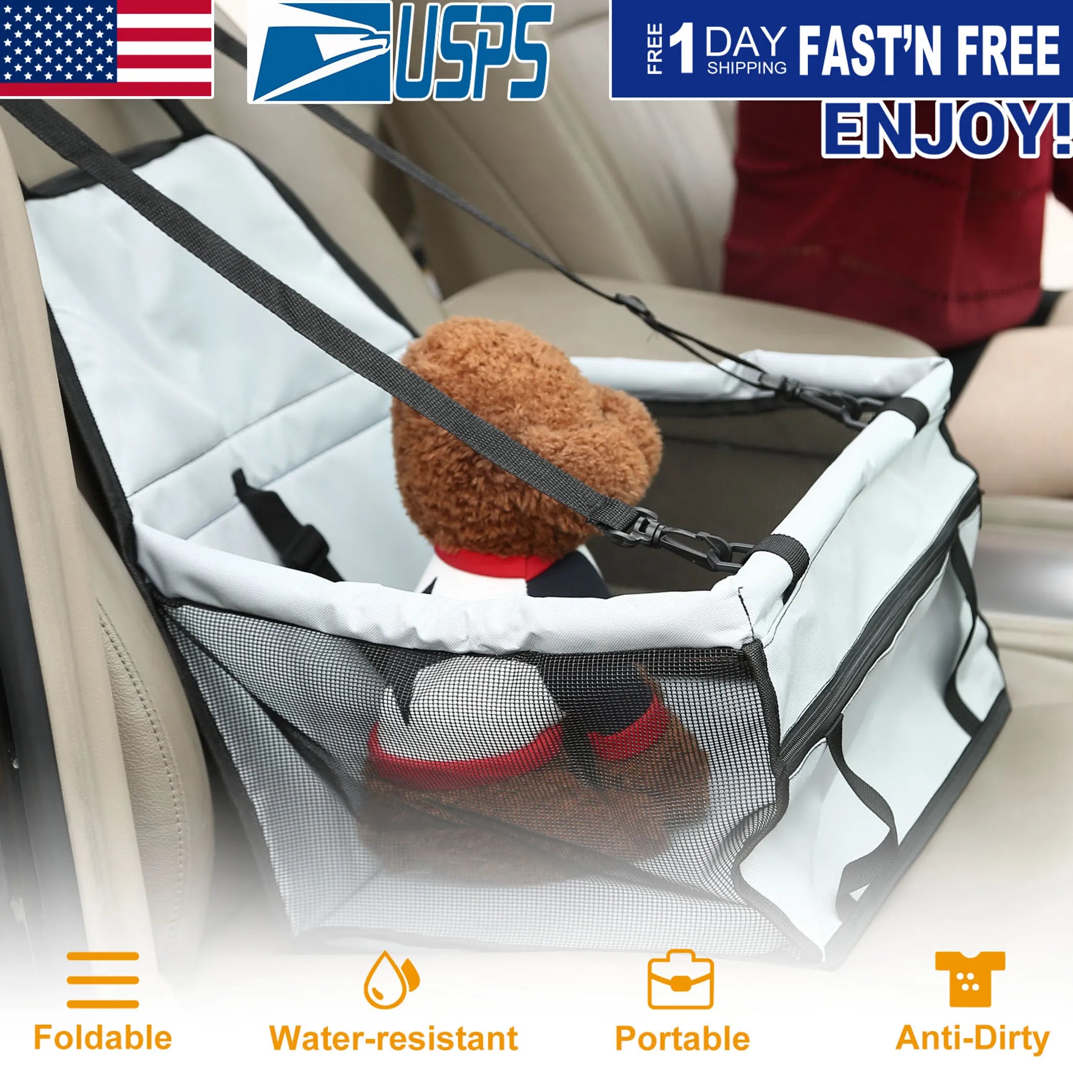 Red foldable dog booster car seat by Linx Group, designed for safe pet travel in a compact, portable pet carrier.