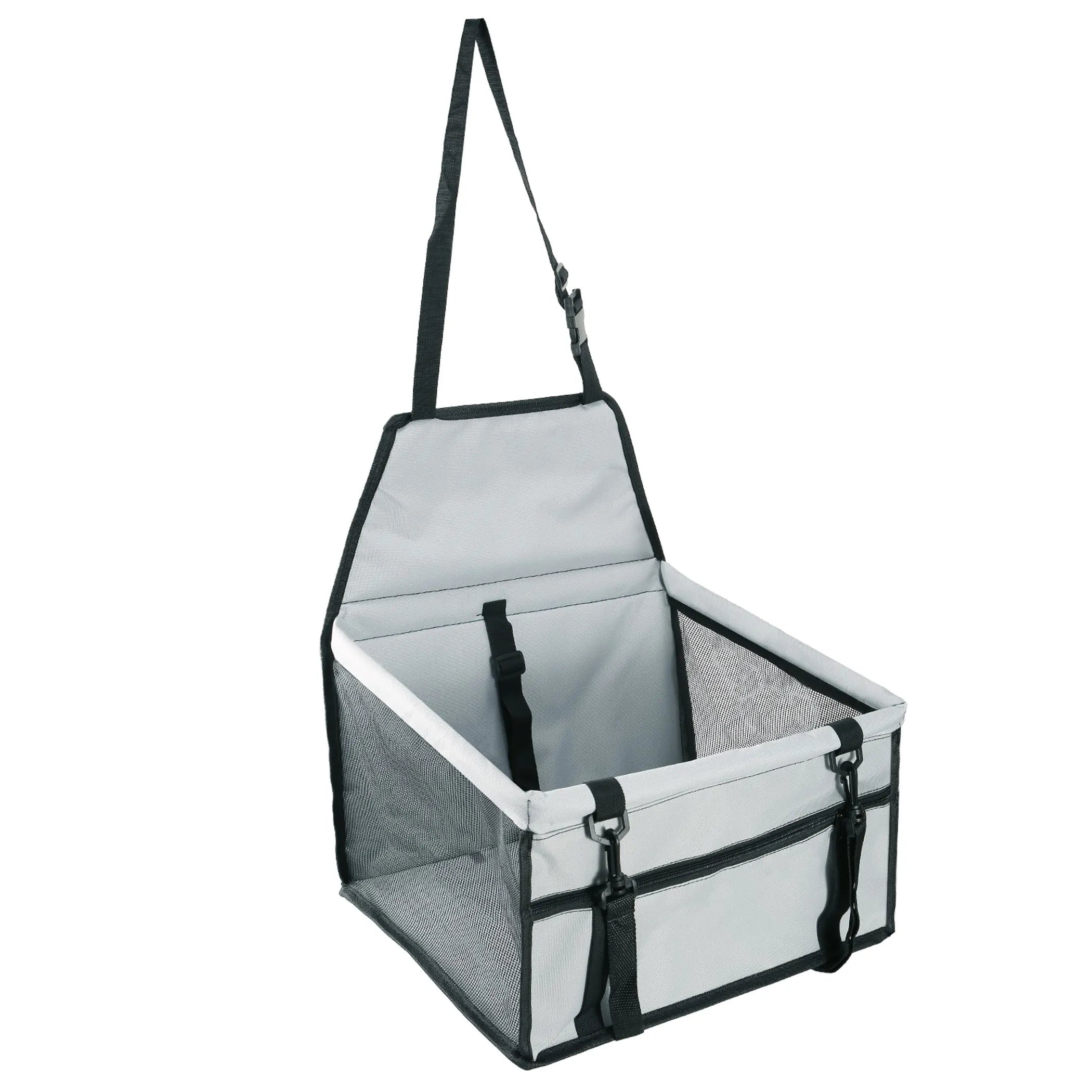 Foldable Linx Group dog booster car seat for safe pet travel, shown in a compact, portable design for pets.