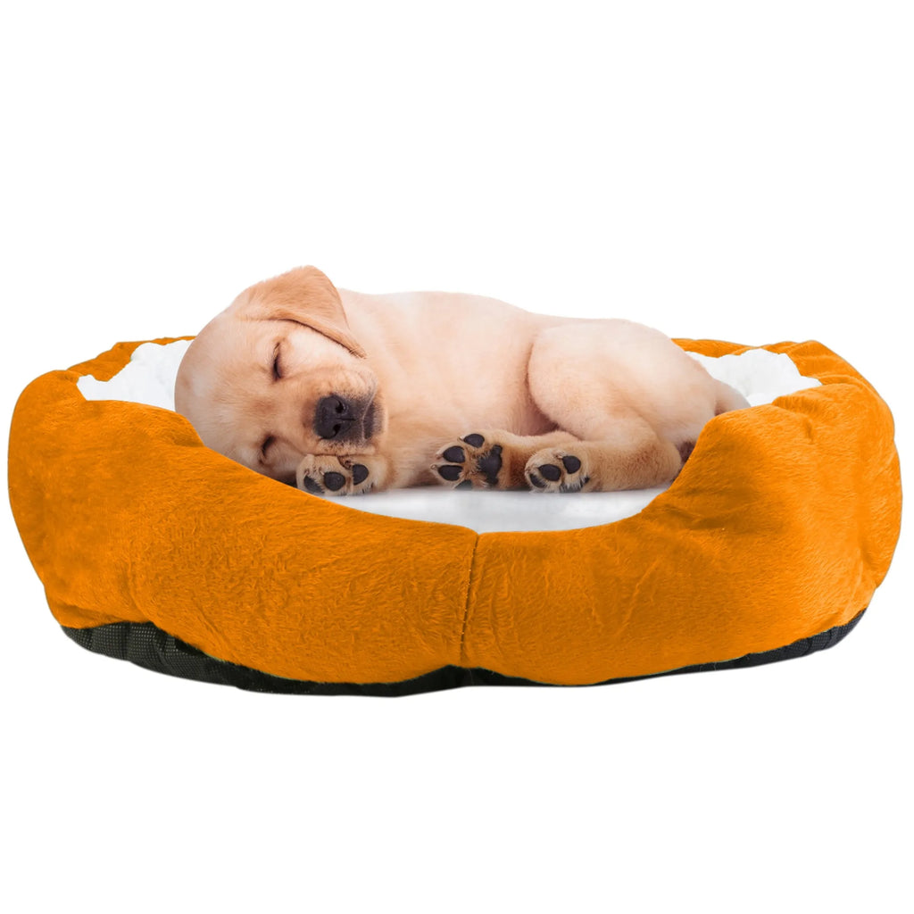 Soft warm fleece pet dog bed by Linx Group, cozy nest sofa cushion in orange for small dogs, plush and comfortable.