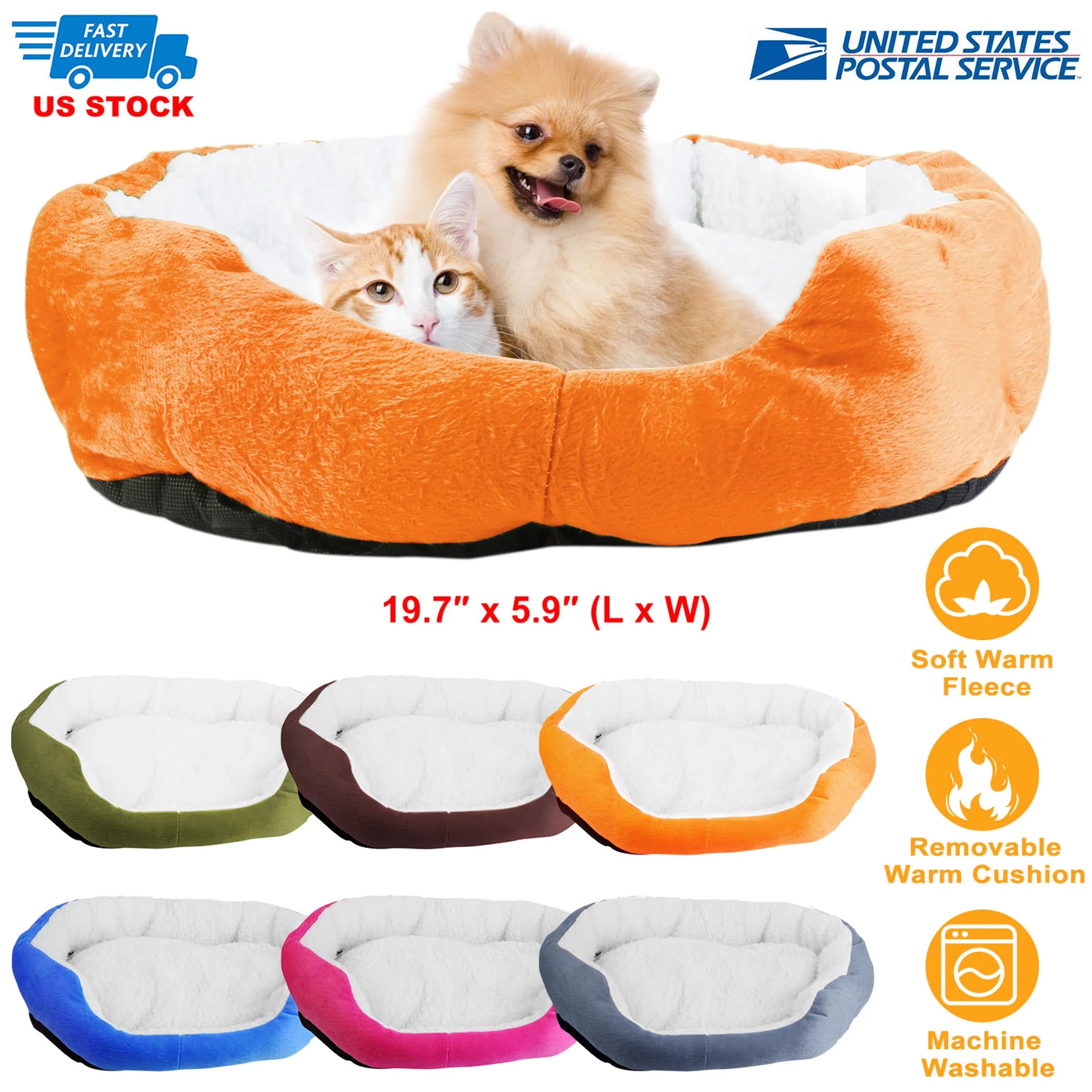 Soft warm fleece pet dog bed by Linx Group, cozy orange nest sofa cushion for small dogs, plush and comfortable.