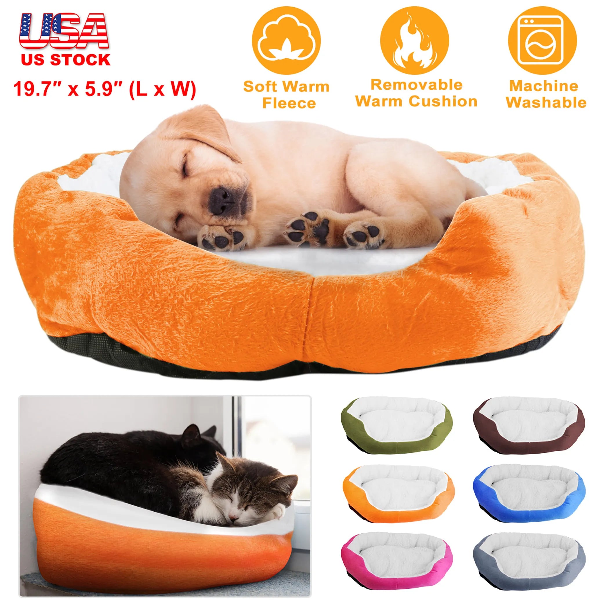 Soft warm fleece pet dog bed in cozy nest style by Linx Group, featuring plush orange cushion for small dogs.