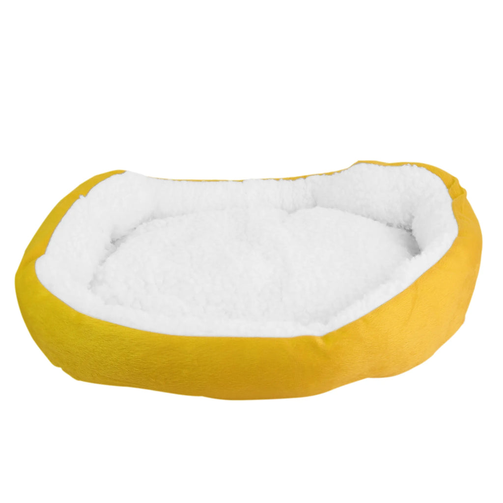 Small yellow fleece pet bed by Linx Group, cozy nest sofa cushion for dogs, soft warm fleece pet bed for comfort and relaxation