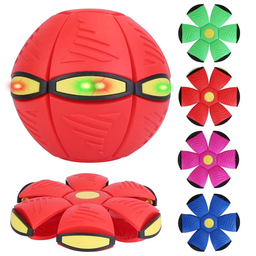 Four Linx Group flying saucer dog and cat toys, colorful electric ball shapes designed for pet play and entertainment.