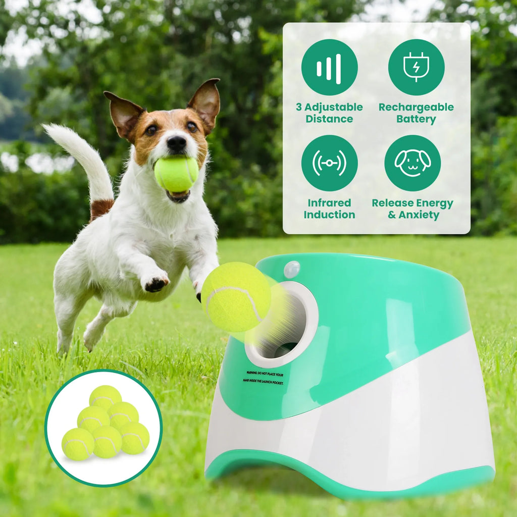 Linx Group automatic dog ball launcher in green, designed for interactive fetch play with a sleek, modern look.