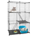 Metal indoor cat playpen cage with three tiers and open door, designed for grooming and play, by Linx Group.