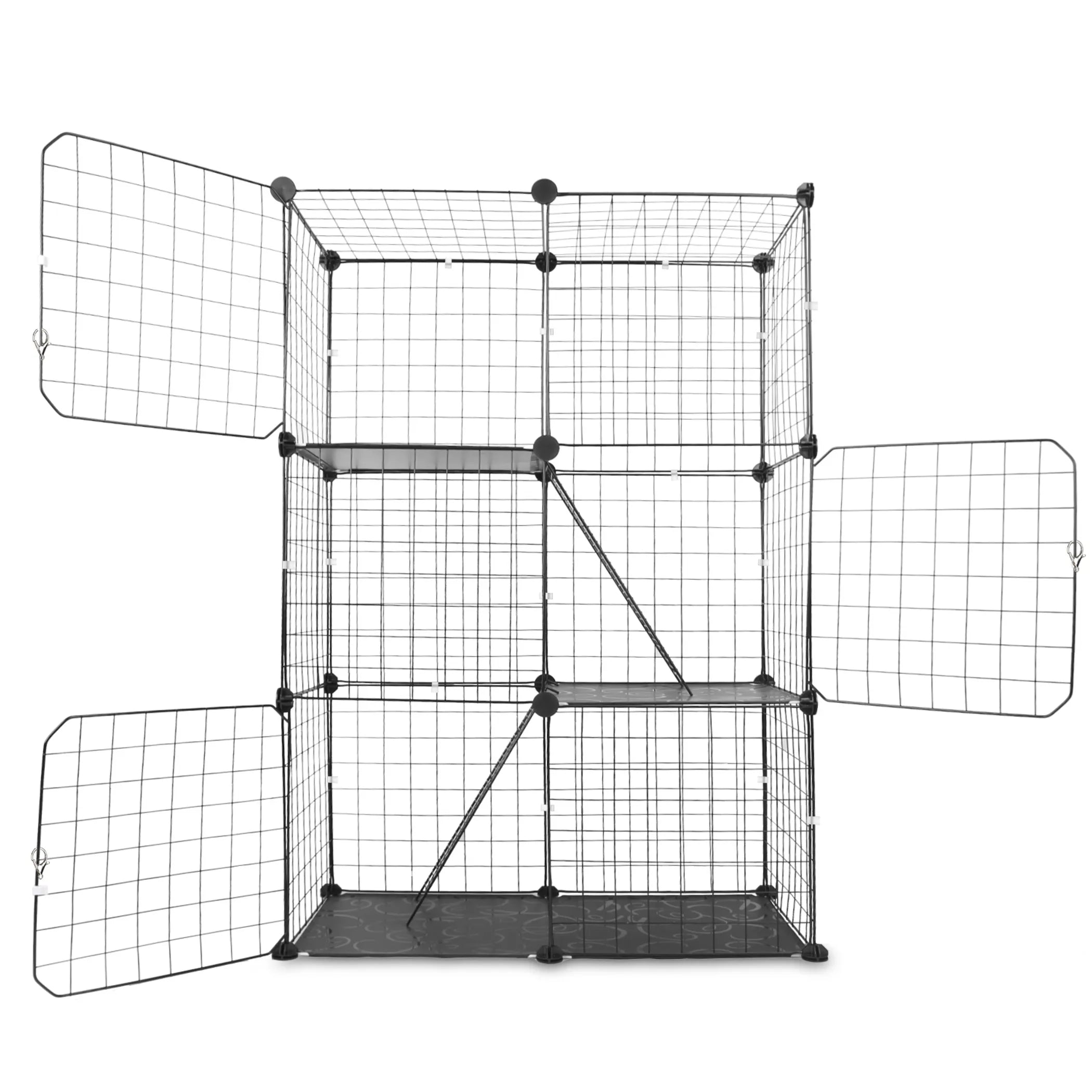 Three-tier metal indoor cat playpen cage by Linx Group with secure doors and spacious design for pet safety and play.