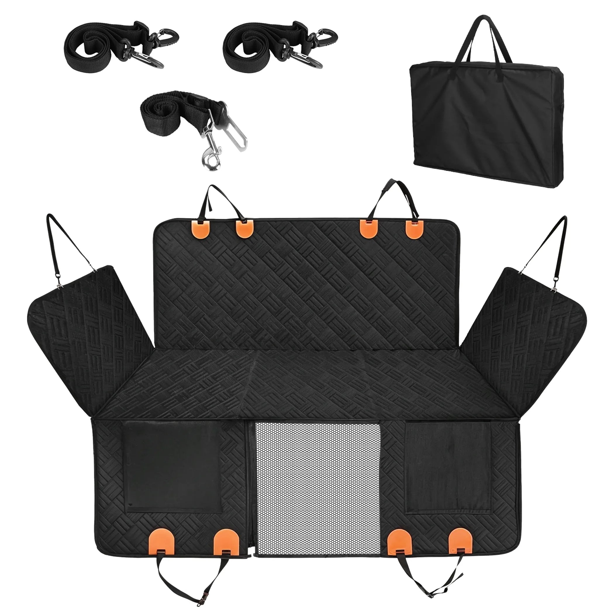 Linx Group dog car seat cover for back seat protection, waterproof travel cover with adjustable straps, in grey fabric.