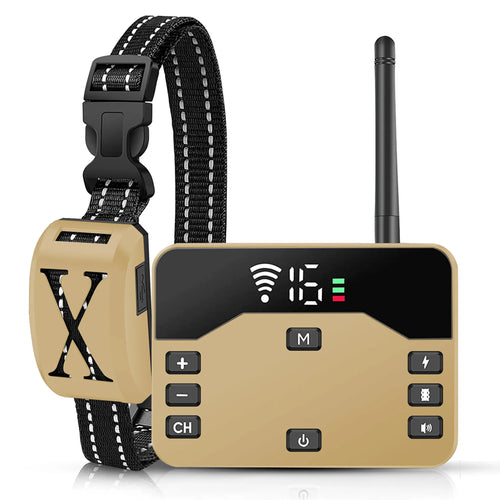 Wireless electric dog fence and training system with collar from Linx Group, designed for outdoor pet containment and training.