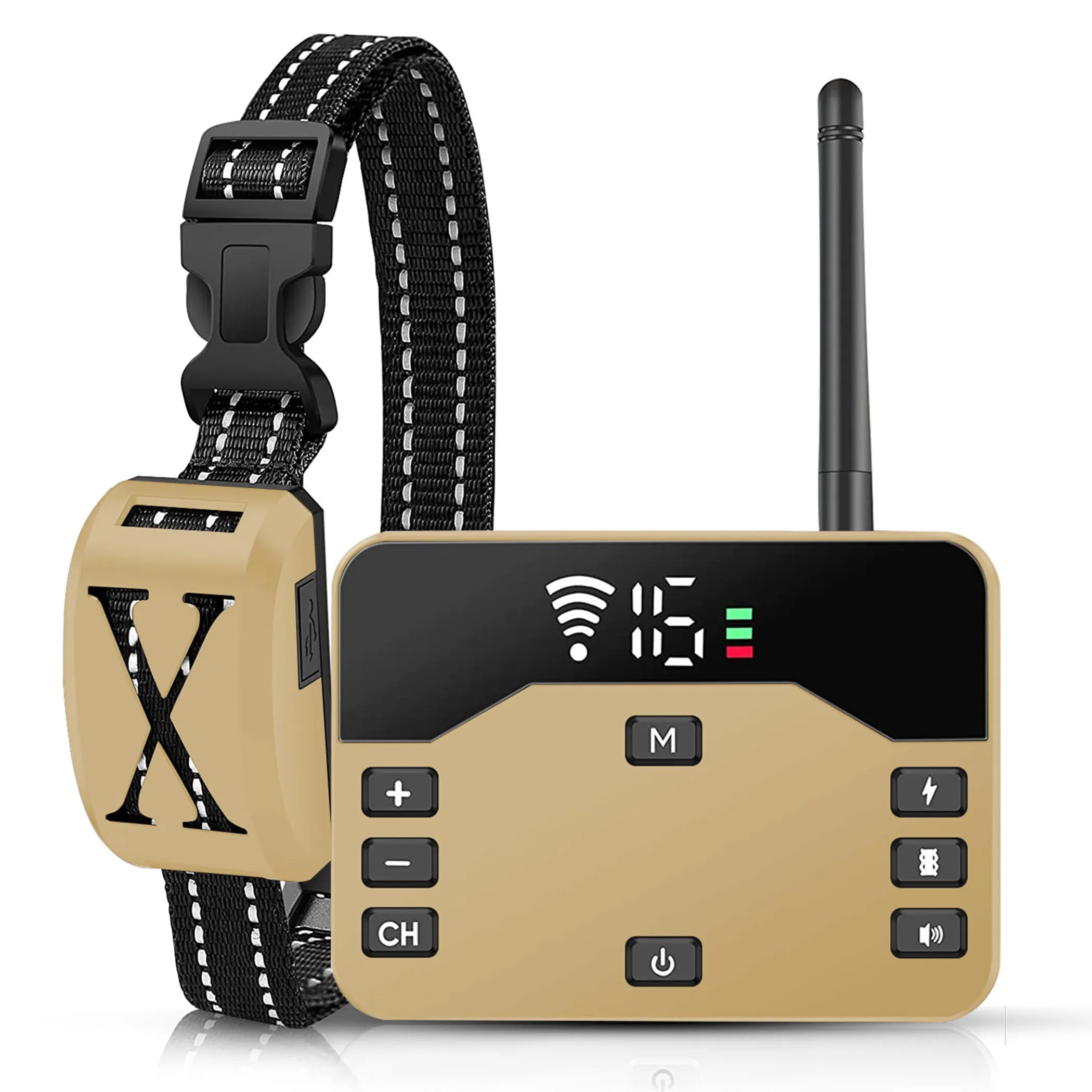 Wireless electric dog fence and training system with a collar from Linx Group, designed for outdoor pet containment and training.