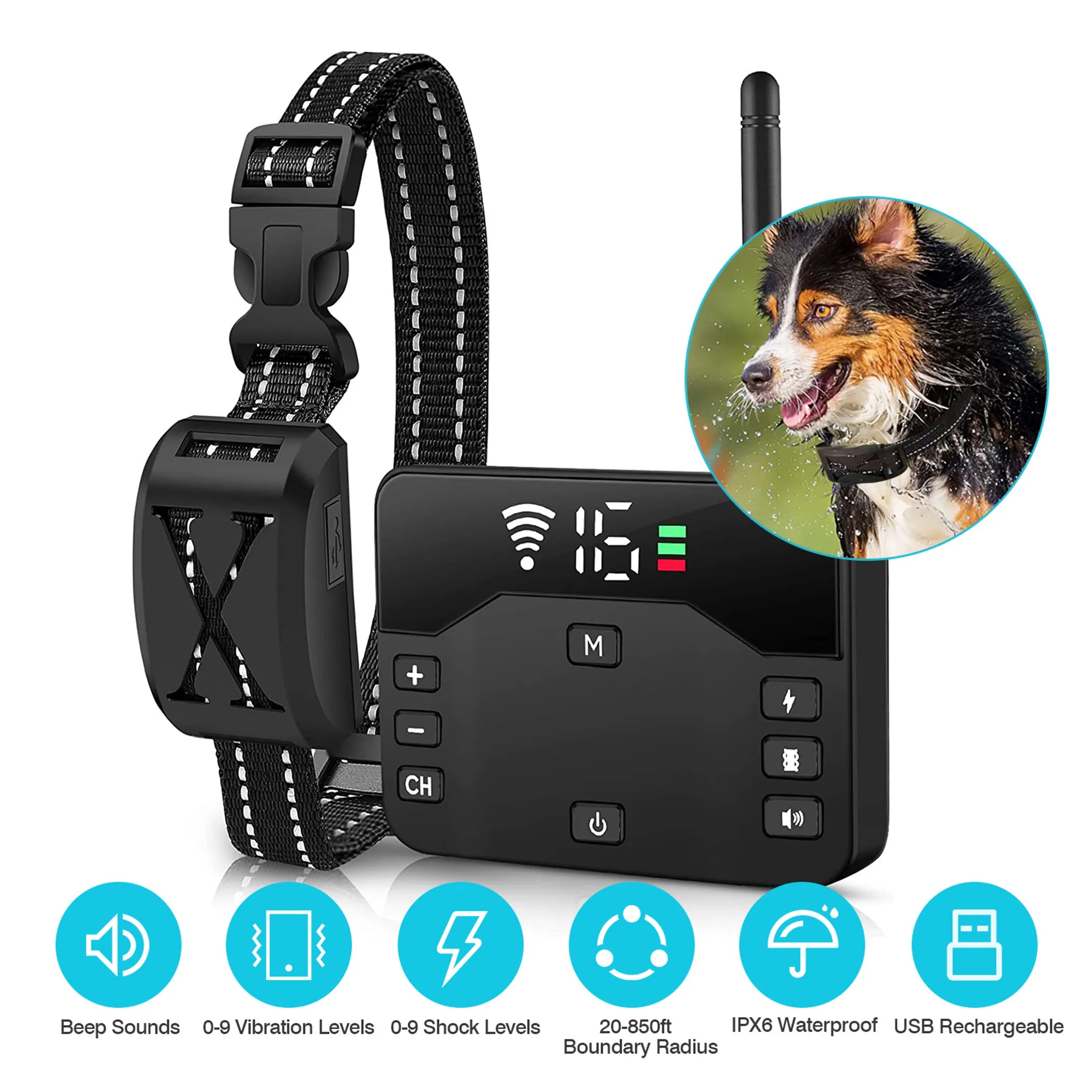 Linx Group 2-in-1 wireless electric dog fence and training system with collar for pet containment and behavior training.