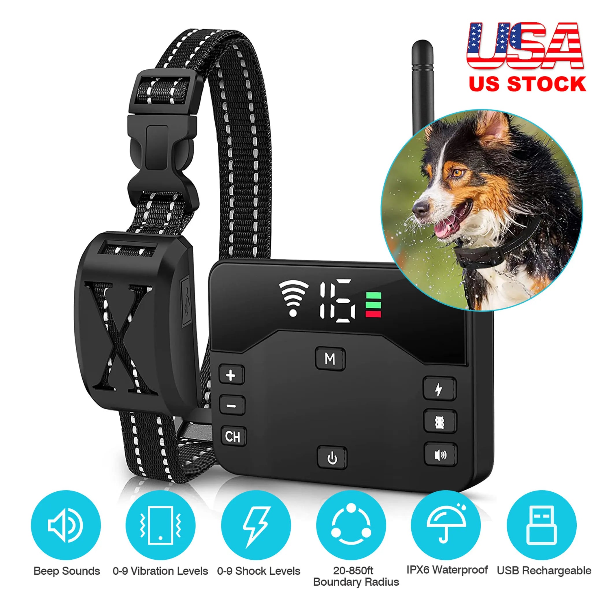 Linx Group 2-in-1 wireless electric dog fence and training system with collar, compact electronic pet containment device.