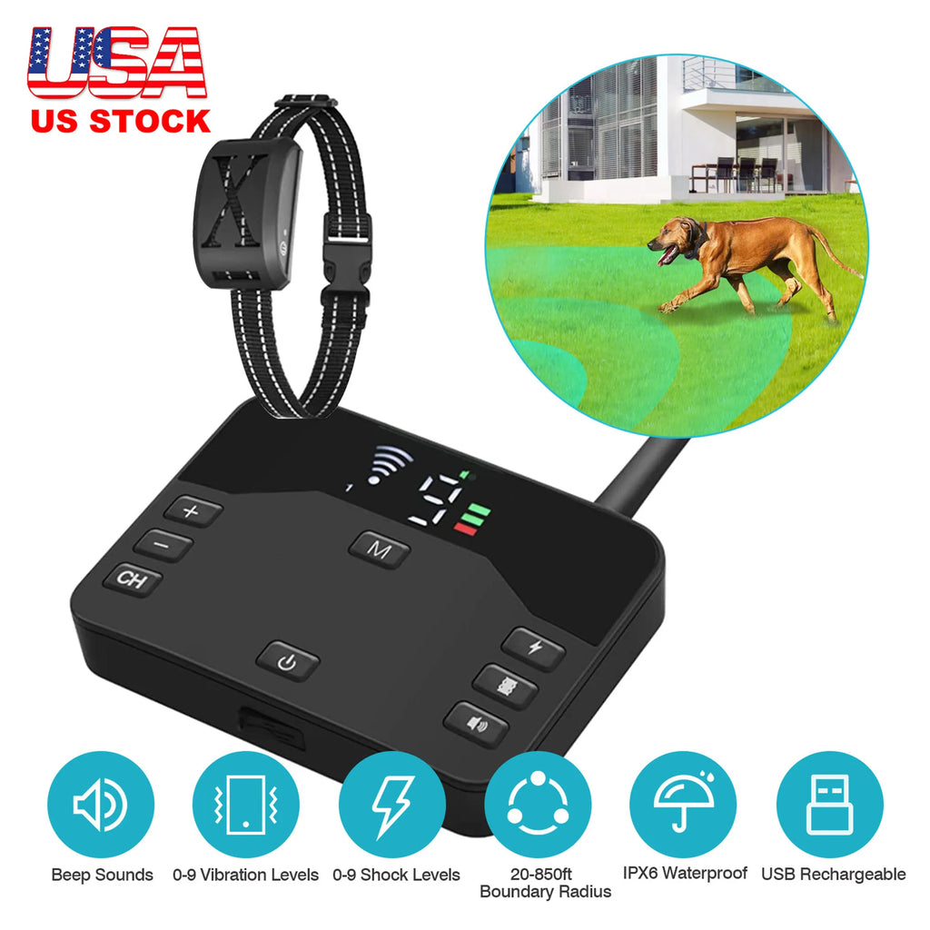 Linx Group 2-in-1 wireless electric dog fence and training system with collar, handheld remote, and control unit for pet training.