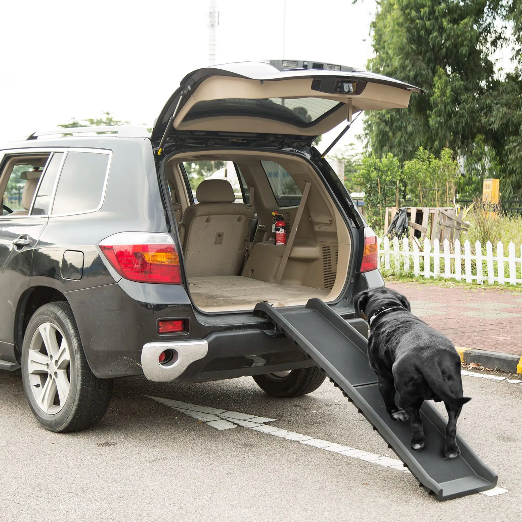Foldable pet ramp by Linx Group for dogs, lightweight and portable, designed to help pets easily access cars or furniture.