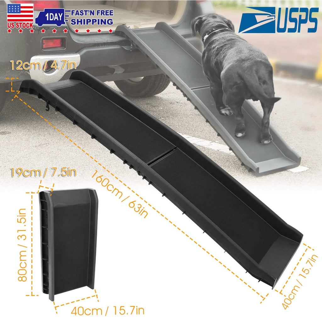 Foldable dog pet ramp by Linx Group, designed for easy car access and travel, featuring a non-slip surface for pets.