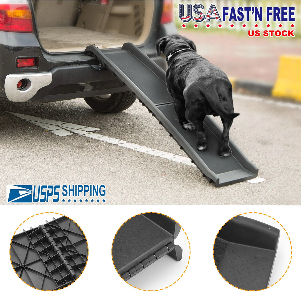 Foldable pet ramp from Linx Group for dogs, designed to help pets easily access cars and furniture during travel.