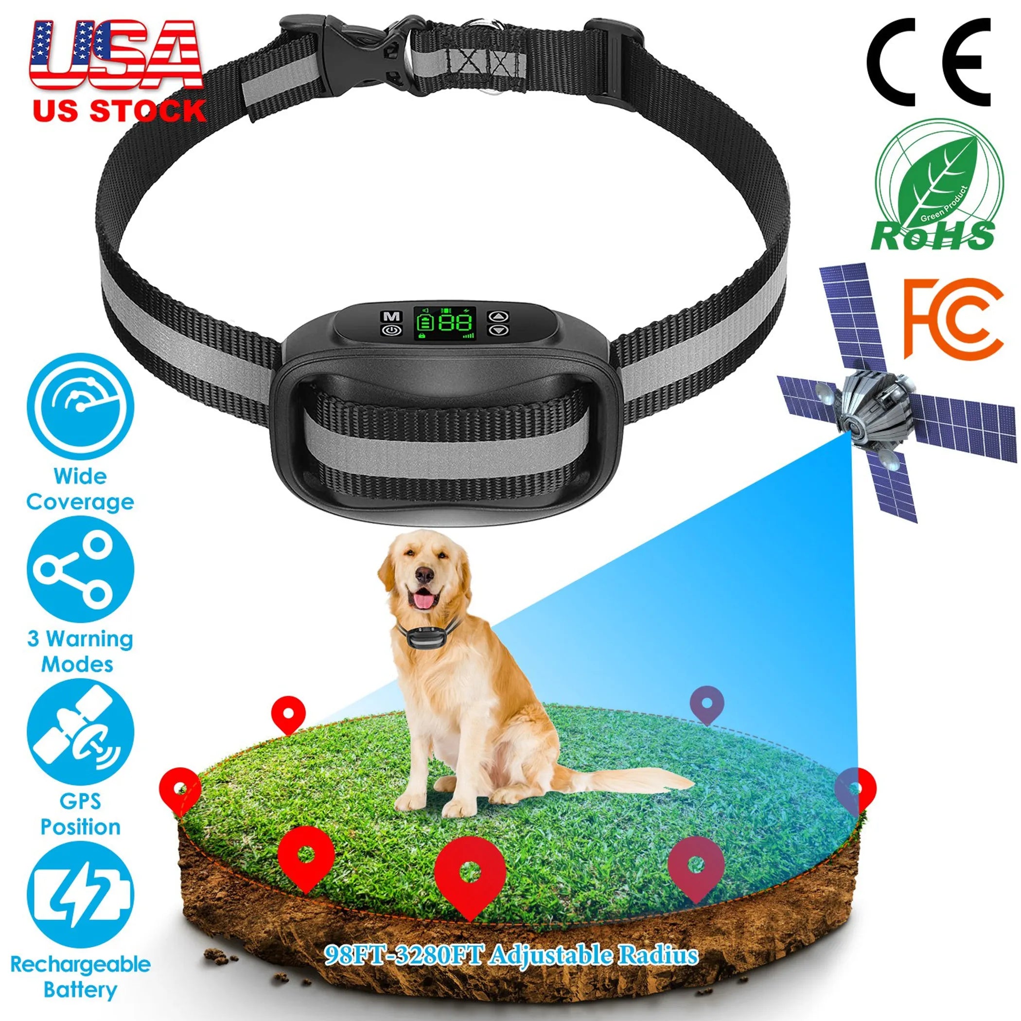 Wireless GPS dog fence system by Linx Group for outdoor pet safety, showing the device and outdoor setup in the image.