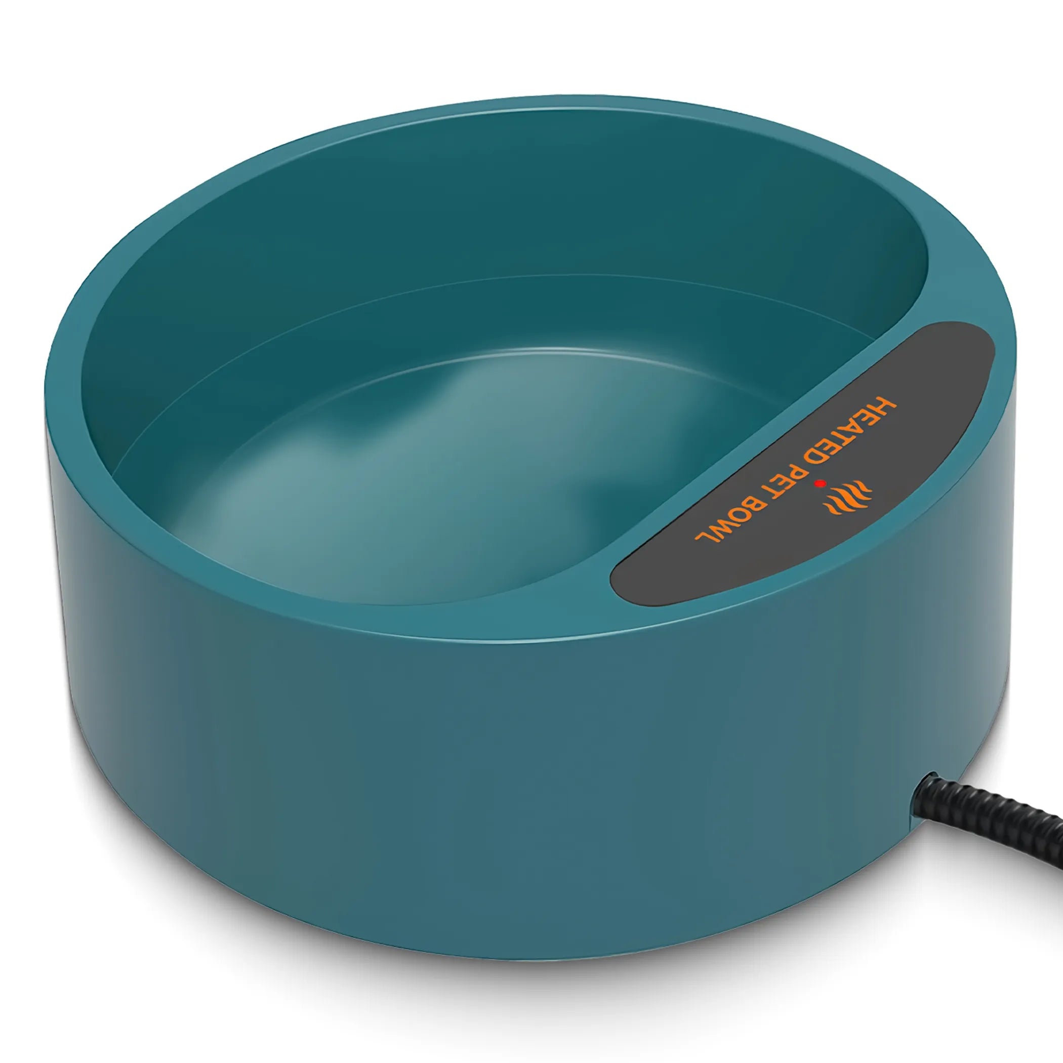 Linx Group heated water bowl for dogs and cats, 74.4oz capacity, with a clear plastic design and digital temperature control.