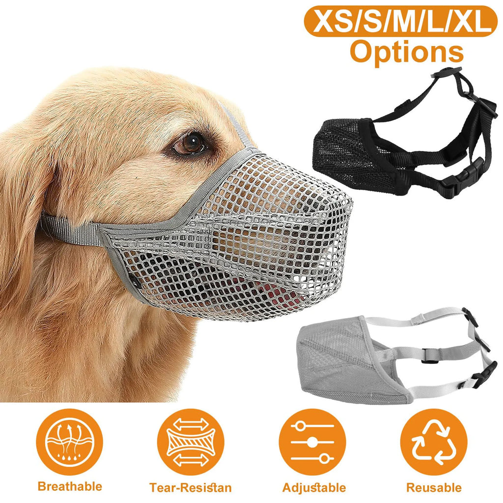 Grey pet muzzle mask by Linx Group, showing adjustable straps and breathable design for safe pet restraint.