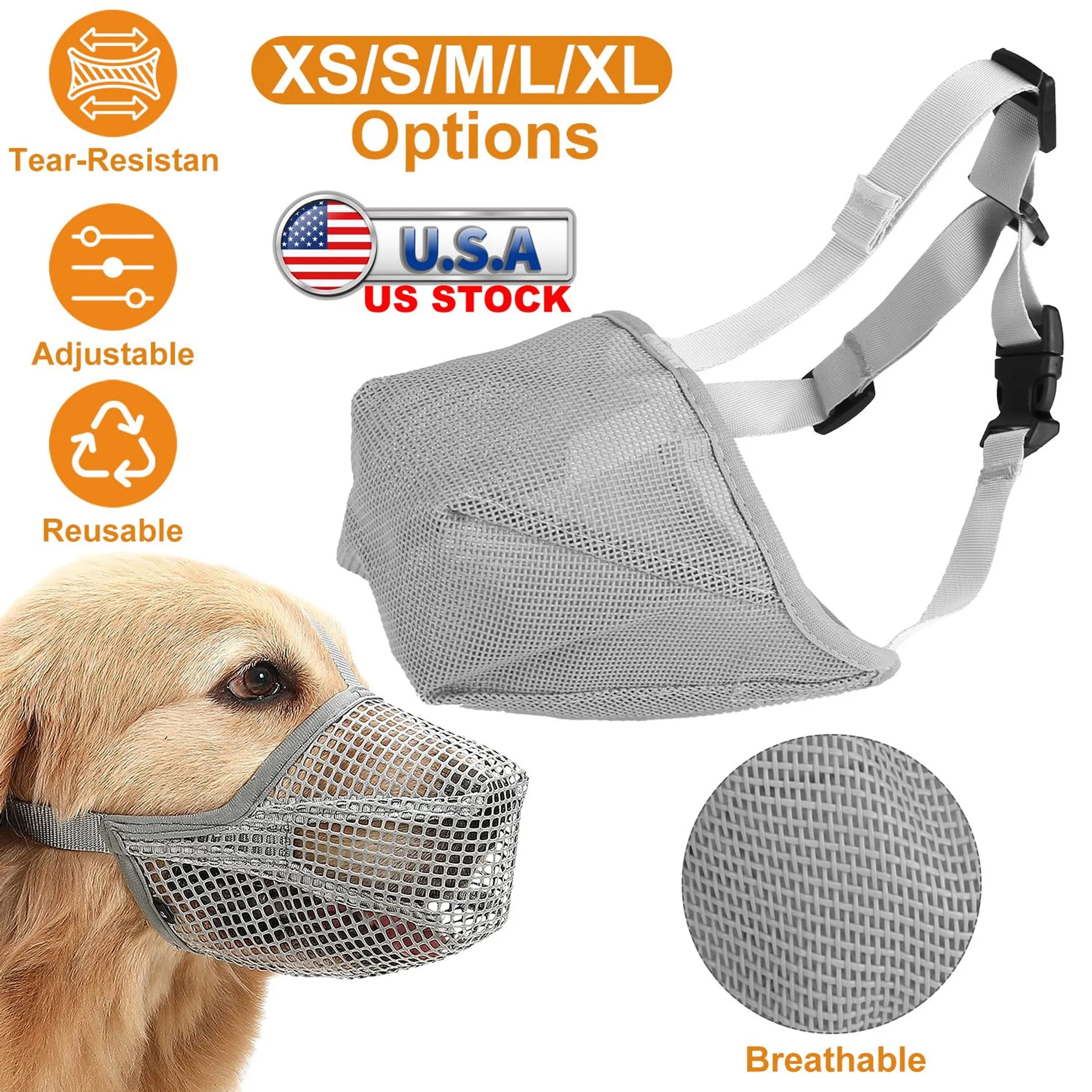 Grey pet muzzle mask from Linx Group, designed for pet safety and restraint, showing adjustable straps and breathable material.