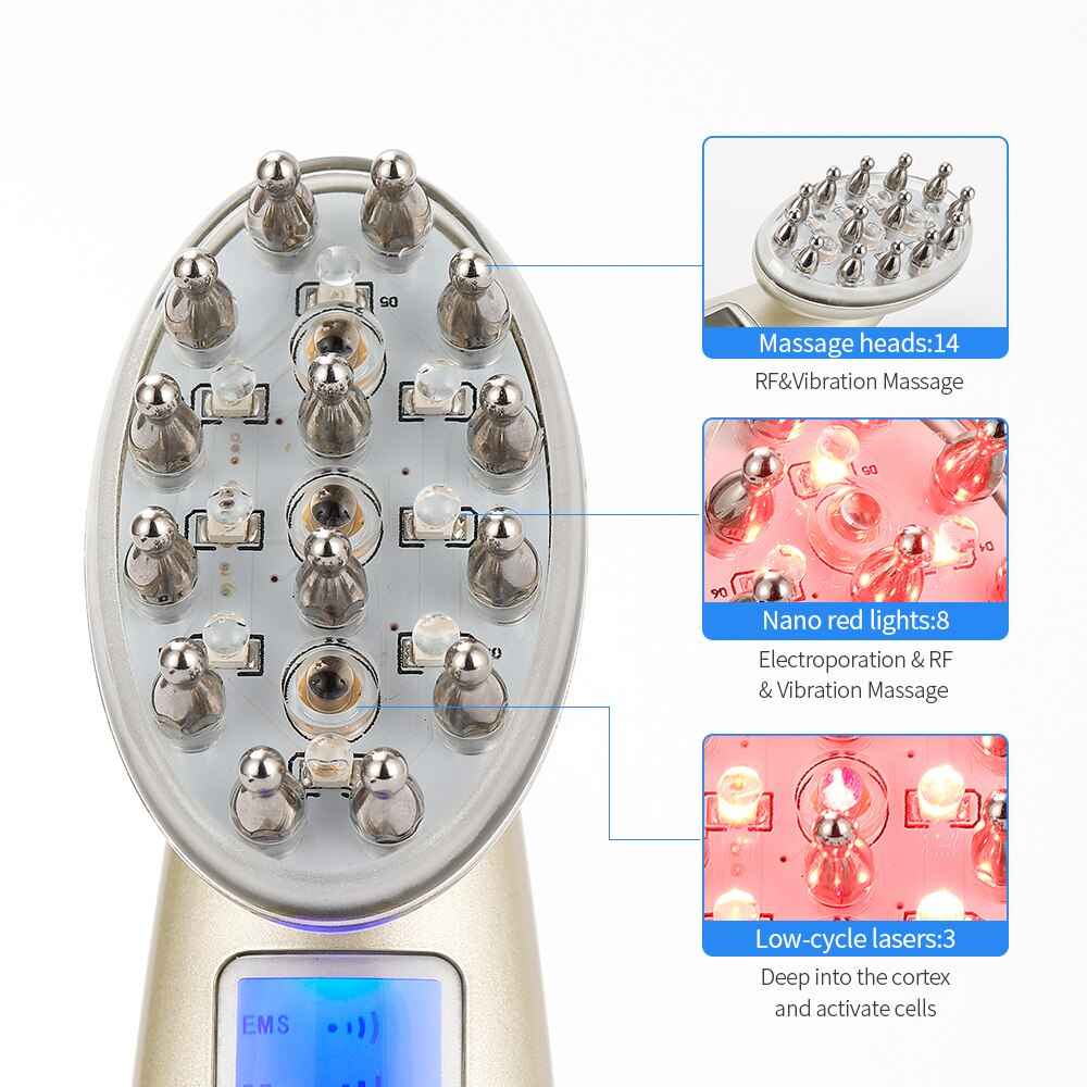 Electric Hair Growth Comb with Infrared EMS RF Vibration Massager for Hair Loss Treatment and Regrowth Solution