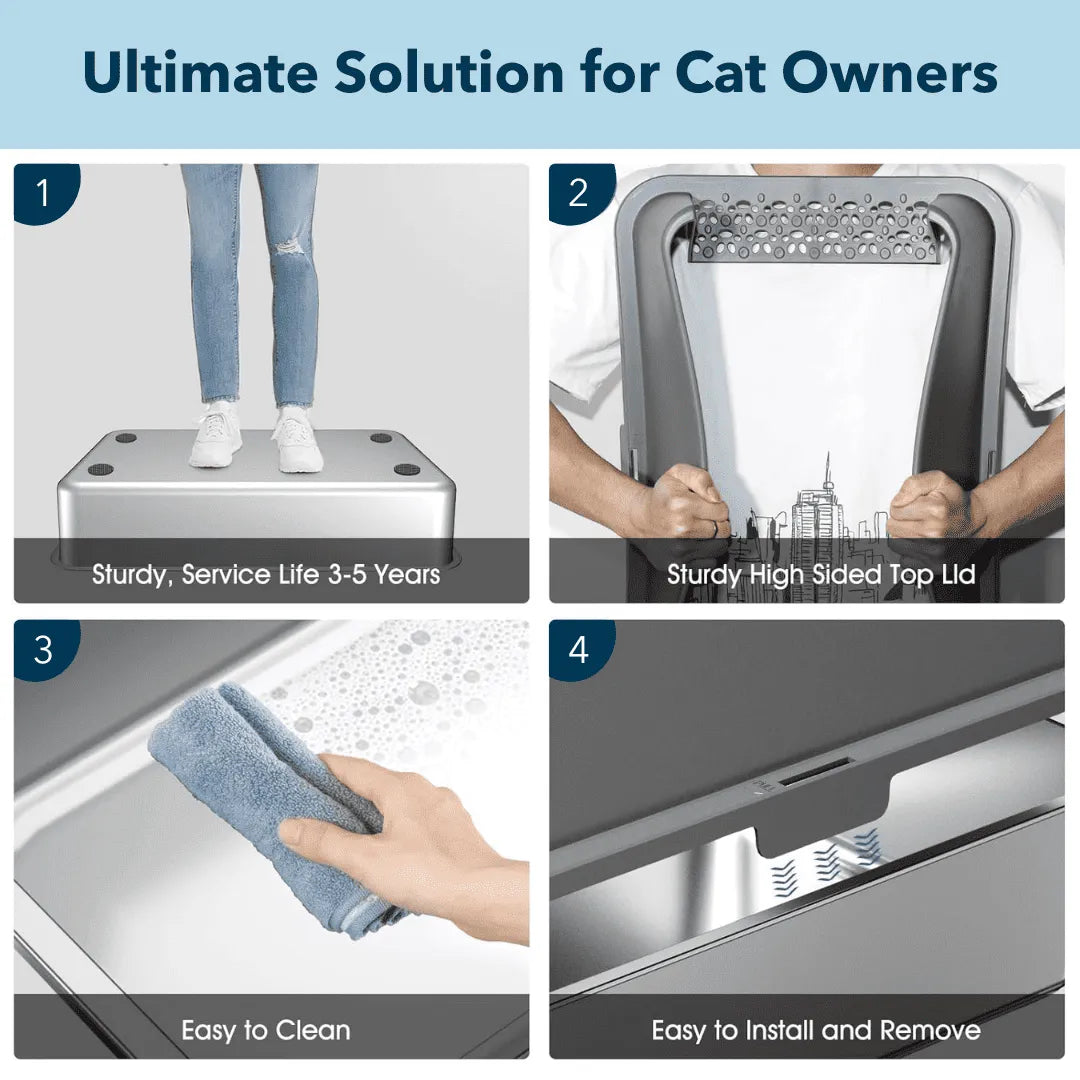 XXL Stainless Steel Cat Litter Box with Lid – High Sides, Low Entry, Easy to Clean, Odor-Free, Anti-Leak | Buy 2 & Save $10