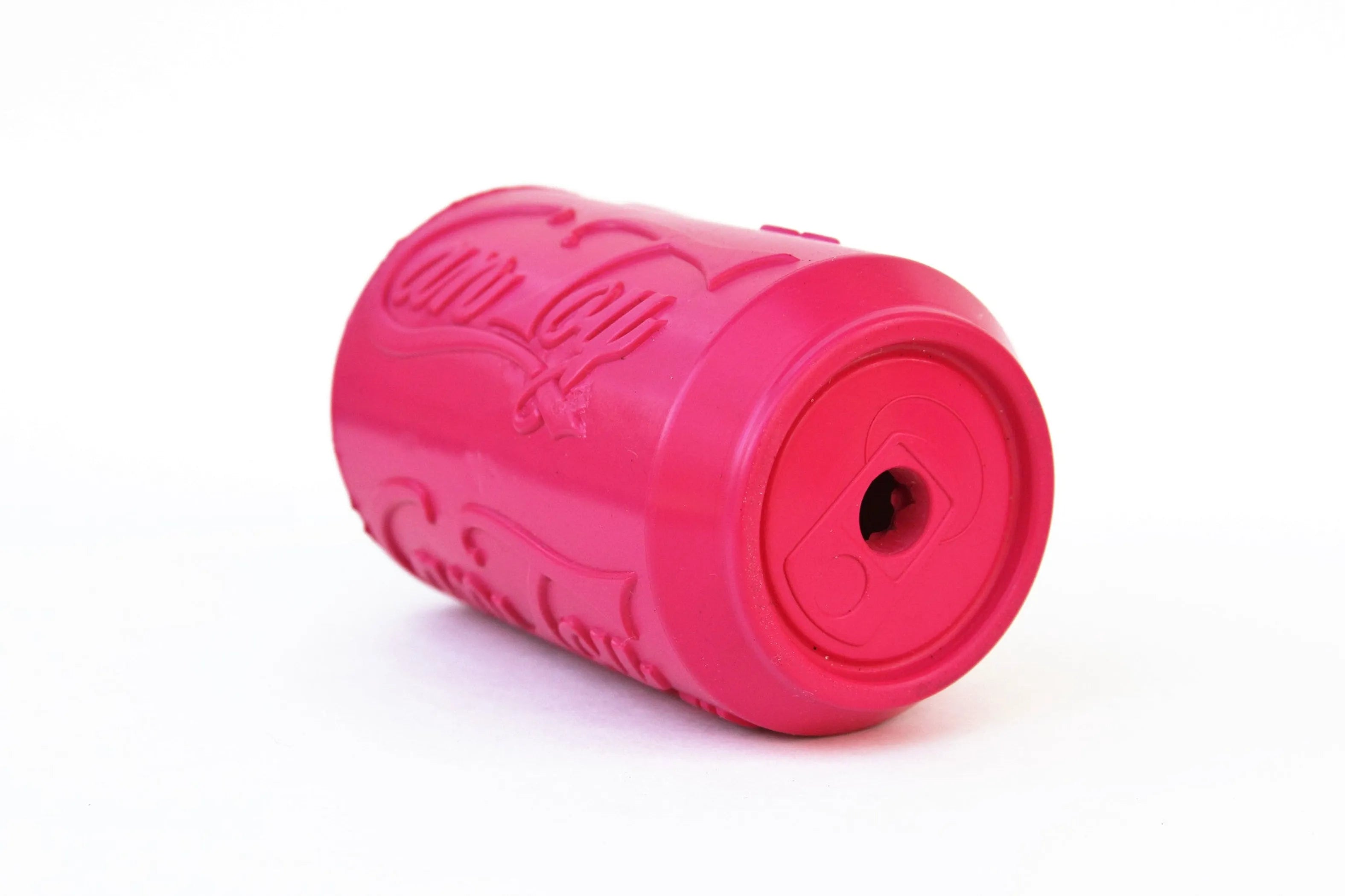 SodaPup dog toy with durable rubber chew toy and treat dispenser designed for teething puppies, featuring a colorful, textured surface.
