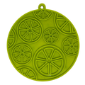 SodaPup Citrus Design eMat enrichment lick mat for dogs and cats, featuring a colorful citrus pattern on a flexible pet bowl.