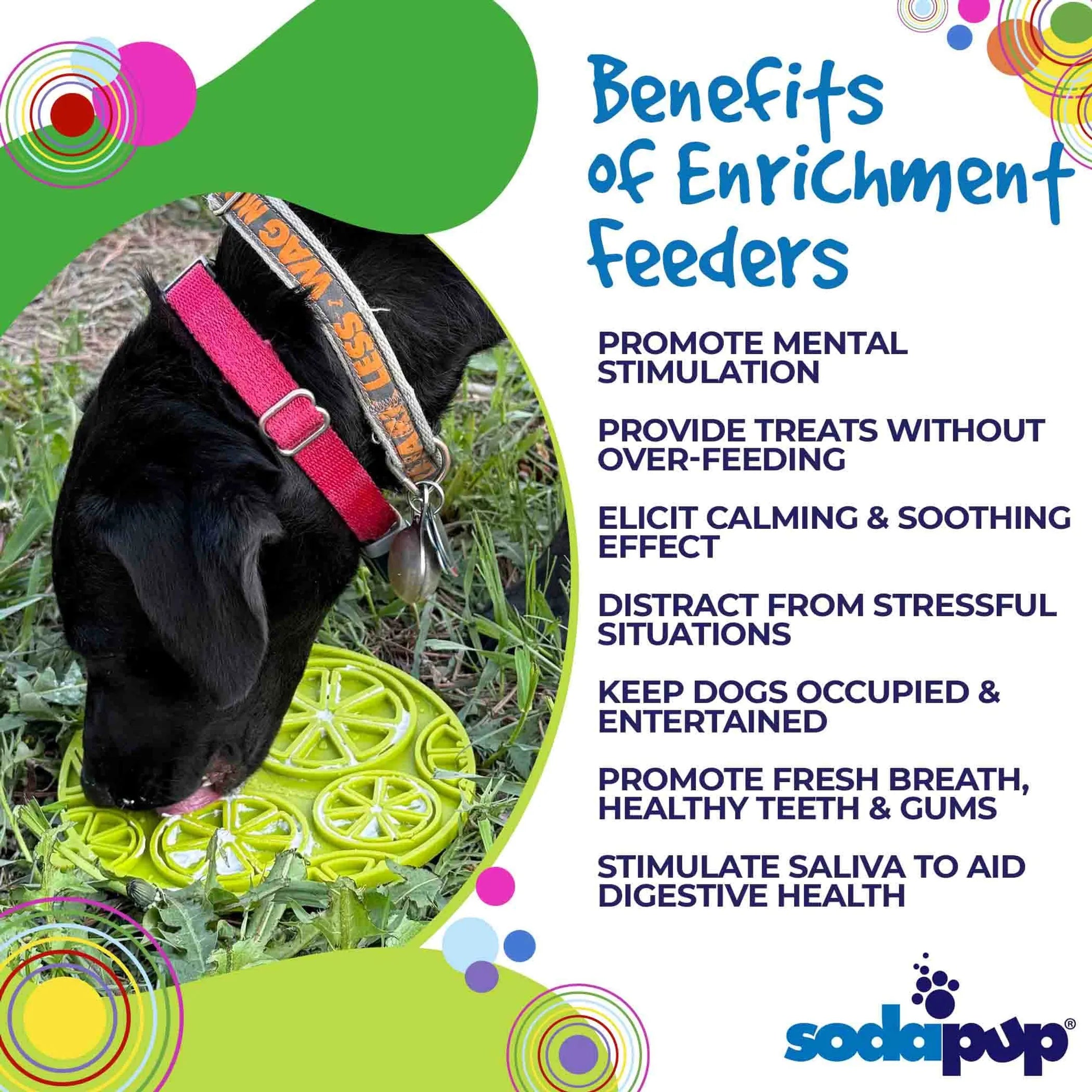 SodaPup Citrus Design eMat Enrichment Lick Mat for dogs and cats, featuring colorful citrus patterns on durable pet bowl.