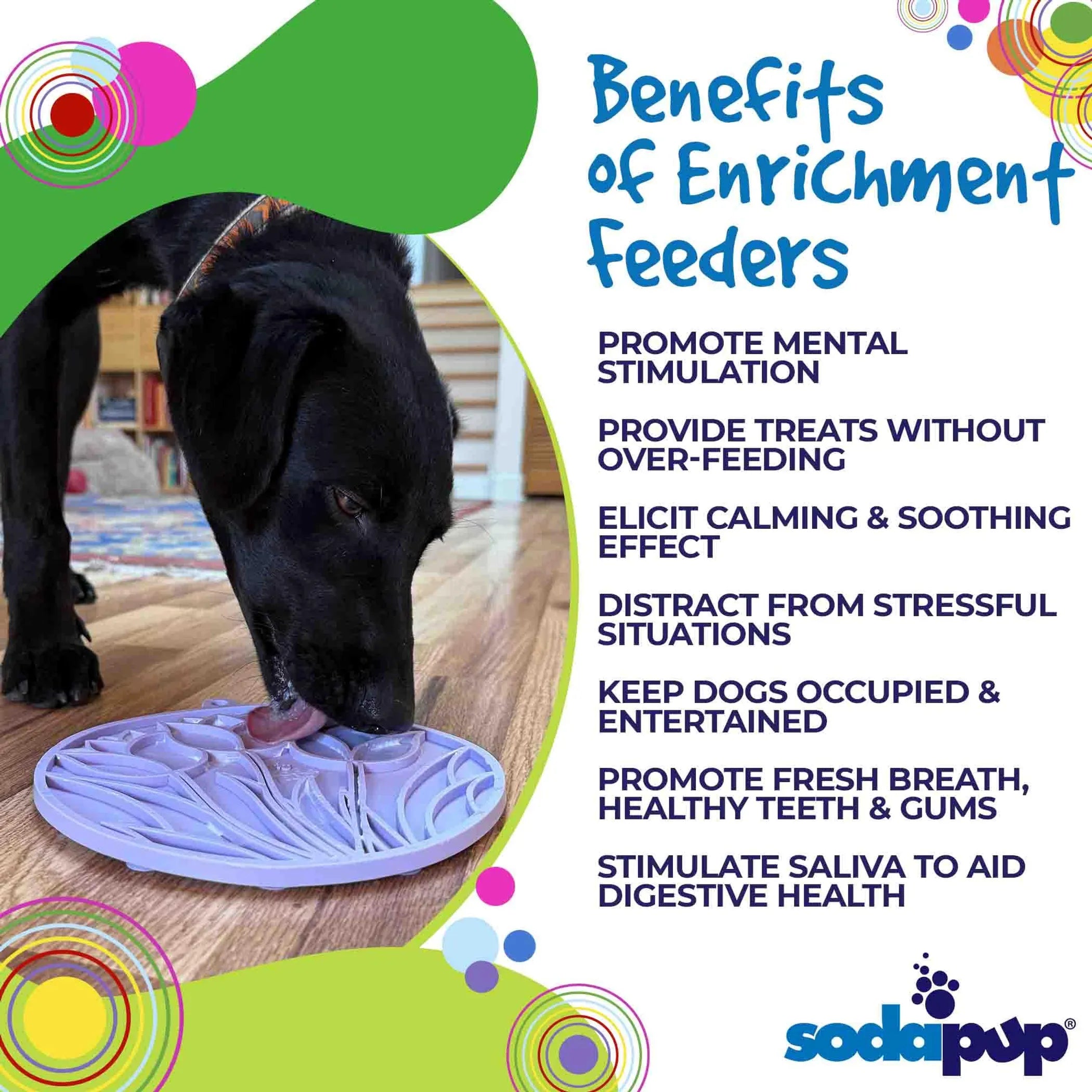 SodaPup Tulip Design eMat enrichment lick mat for dogs and cats with colorful tulip pattern, made of durable pet-safe material.
