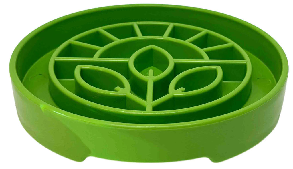 SodaPup Garden Design eTray shallow slow feeder dog bowl in Brandywines Time with a colorful garden pattern and durable construction