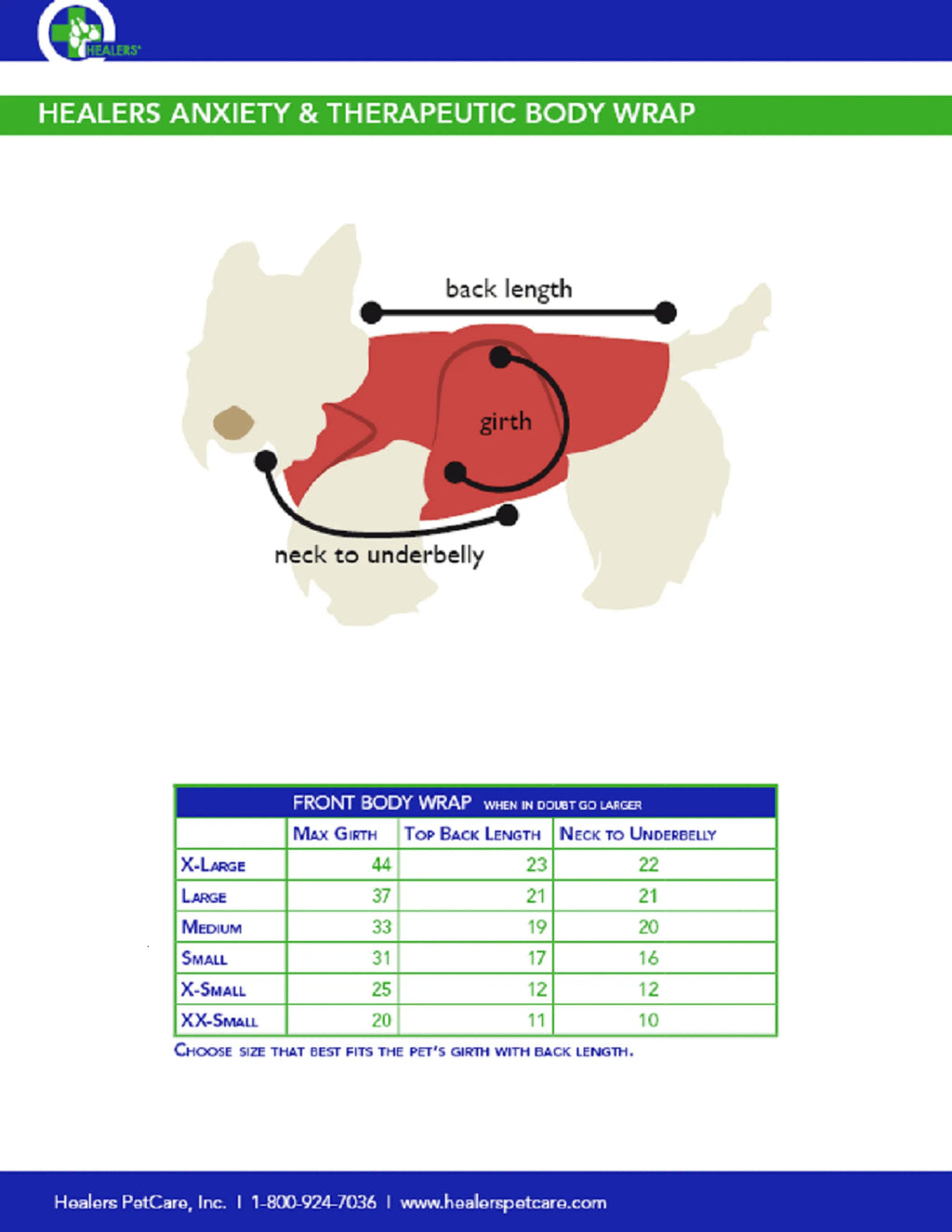 Healers Petcare Healers Therapeutic & Anxiety Front Body Wrap for paw protection, shown in size XXS on a pet.
