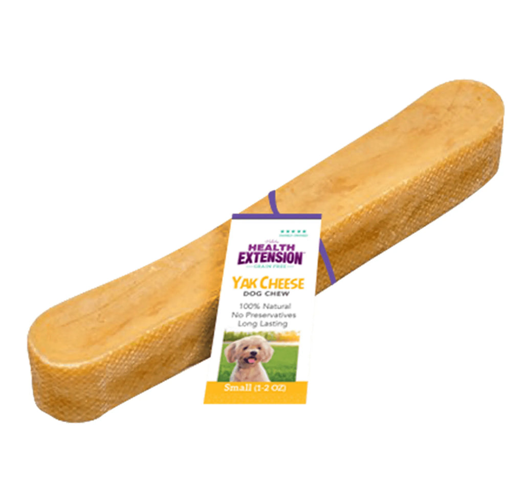 Large Yak Cheese dog treats from Health Extension, showing slices of chewy, golden yak cheese for dogs.