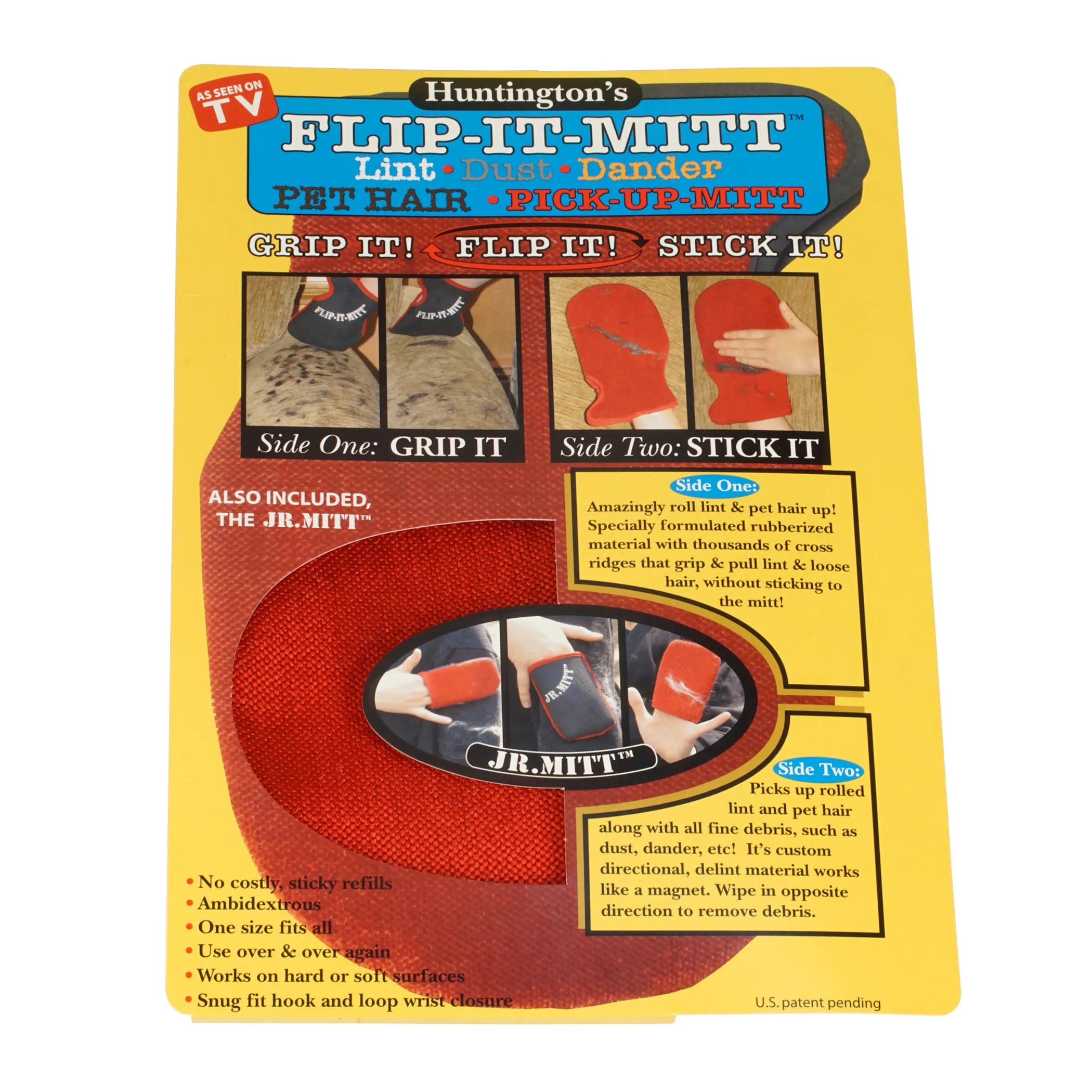 Huntington Flip-It Mitt grooming tool for pet hair removal, reusable grooming supplies with flexible, textured surface for effective pet hair removal.
