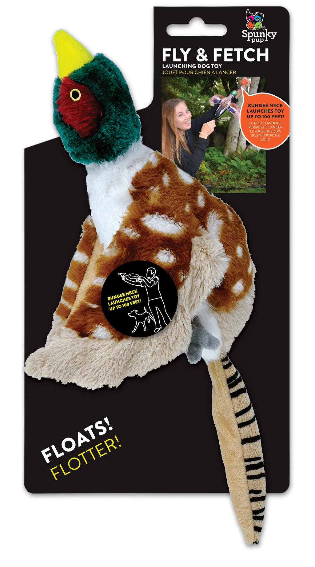 Spunky Pup Fly & Fetch launching dog toy for interactive play, featuring bright colors and durable design for active dogs.