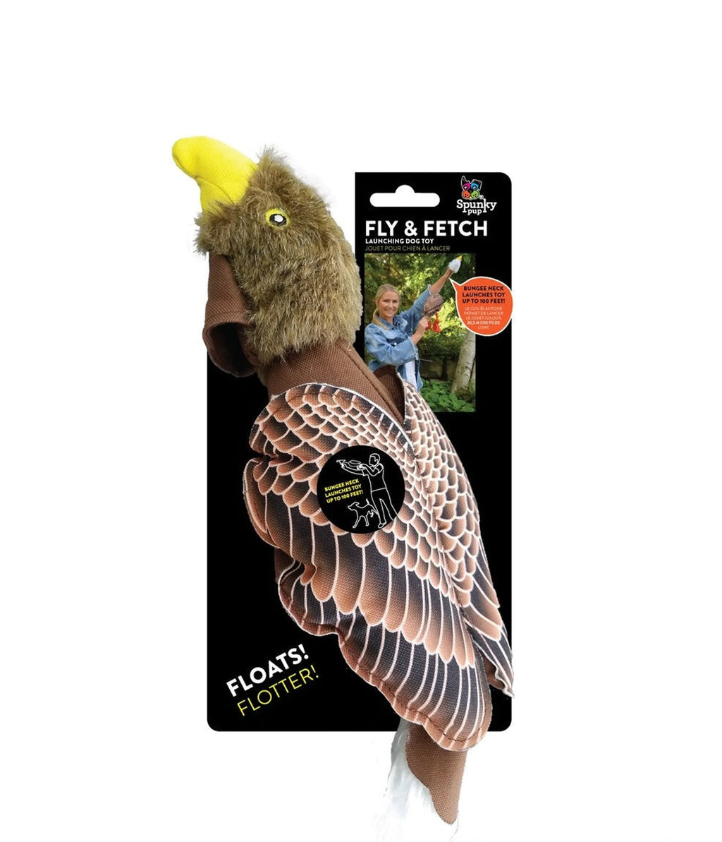 Spunky Pup Fly & Fetch launching dog toy for interactive play, featuring bright colors and durable design for active dogs.