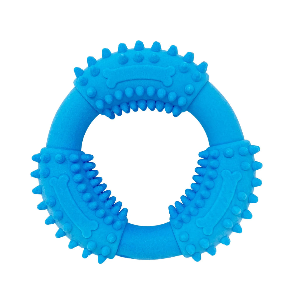 Spunky Pup Gnaw Guard foam dog toy with bright colors and textured surface for chewing and play.