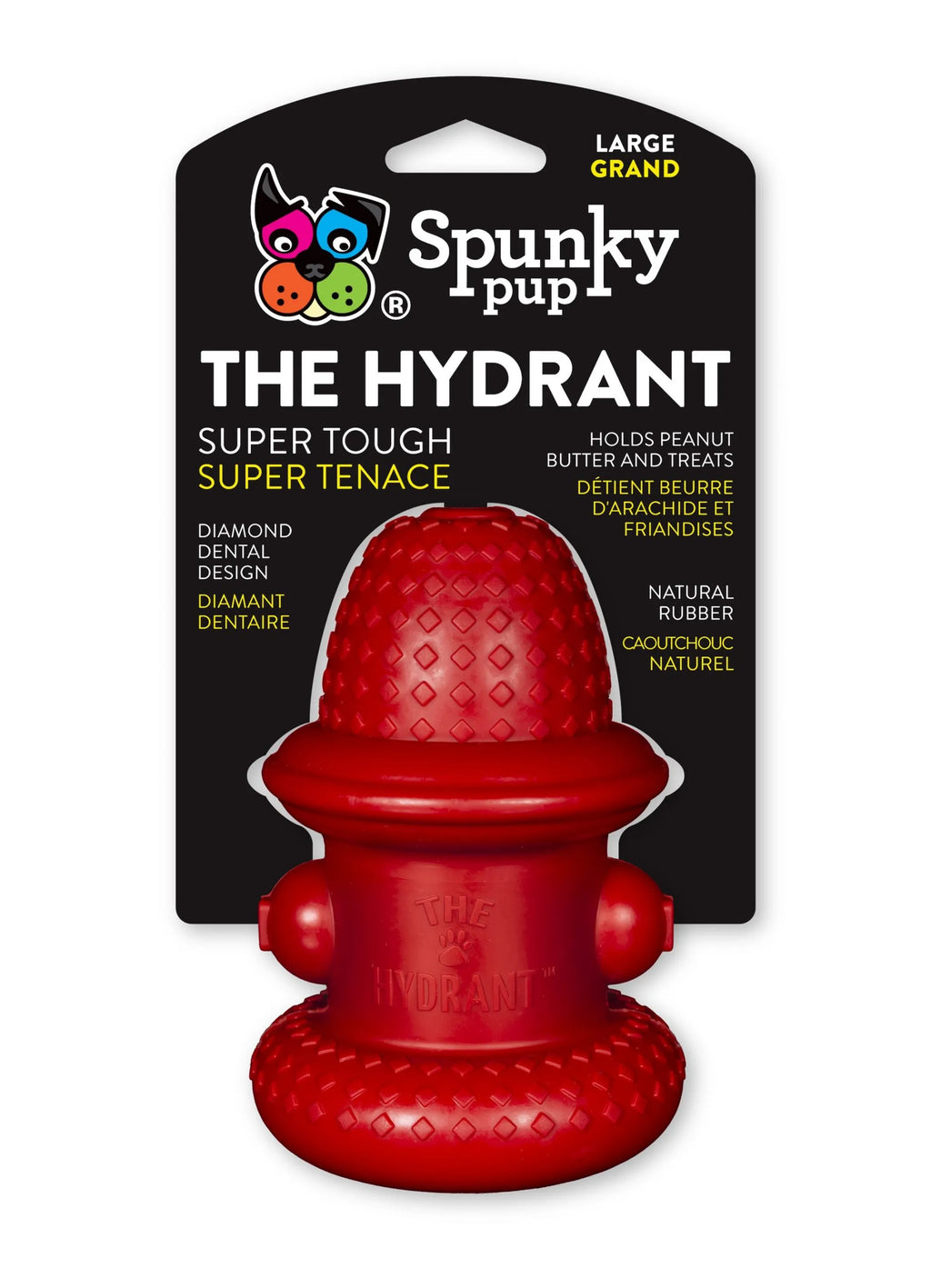 Spunky Pup Rubber Hydrant dog toy for chewing and interactive play, durable rubber design for dogs, bright and fun shape