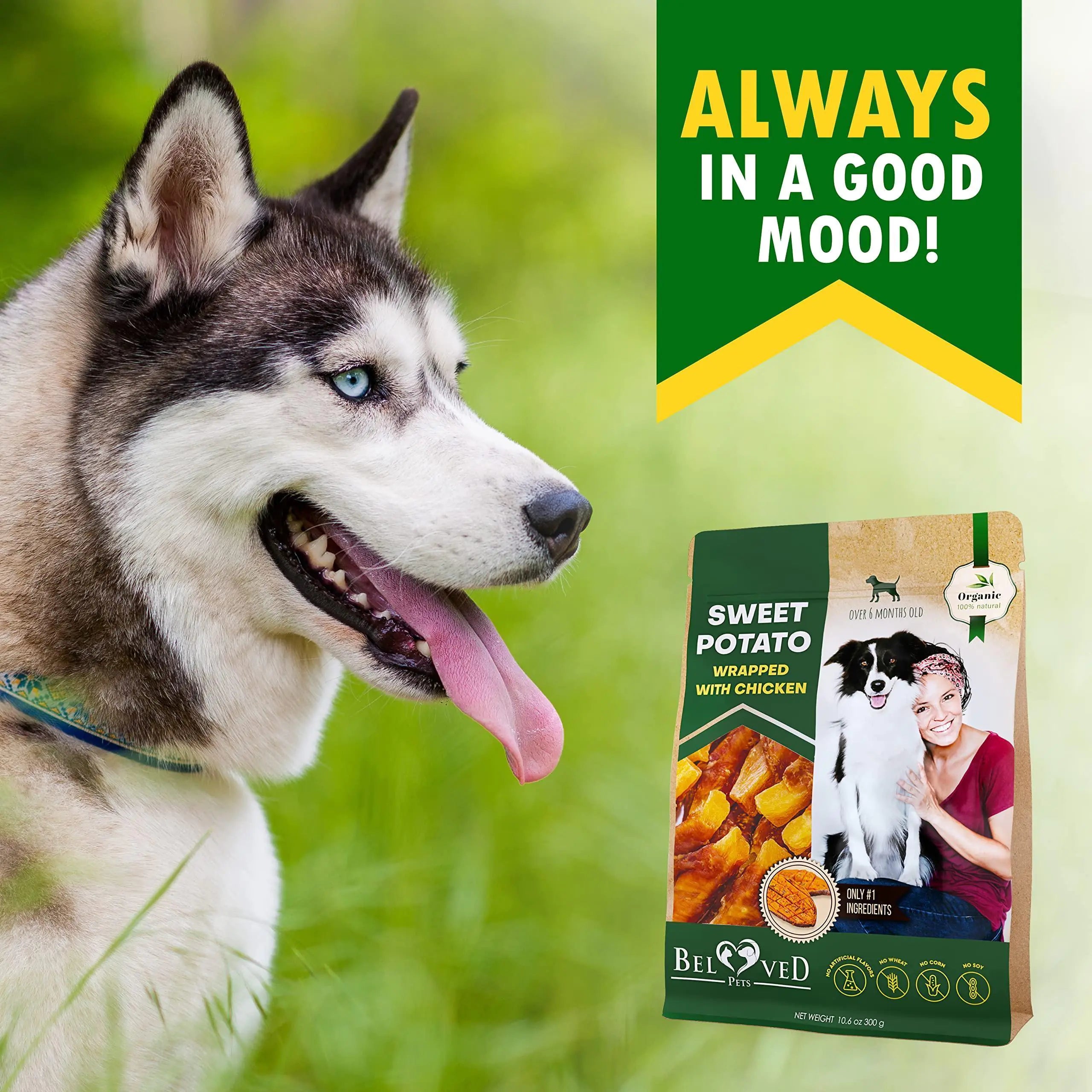 Dog Sweet Potato Chicken Chew Treats - Grain Free Natural Snacks for Pets
