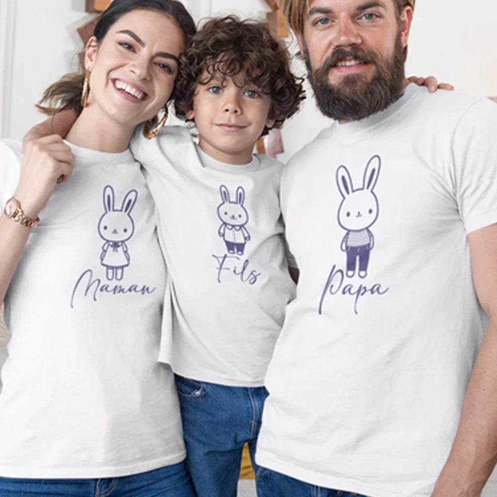 Easter Papa Maman Fils Matching Organic Cotton T-Shirts Family Set (Set of 3)