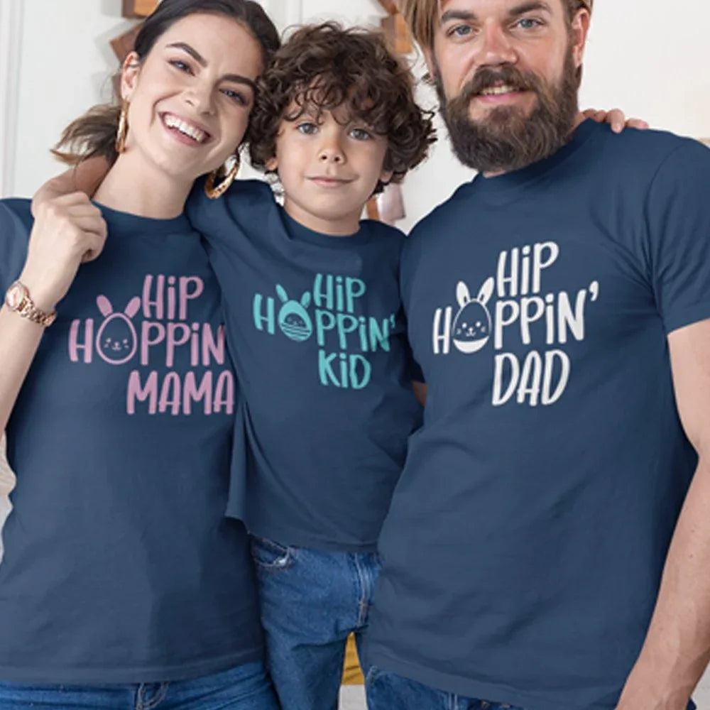 Hip Hoppin' Dad Mama and Kid Matching Organic Cotton T-Shirts Family Set (Set of 3)