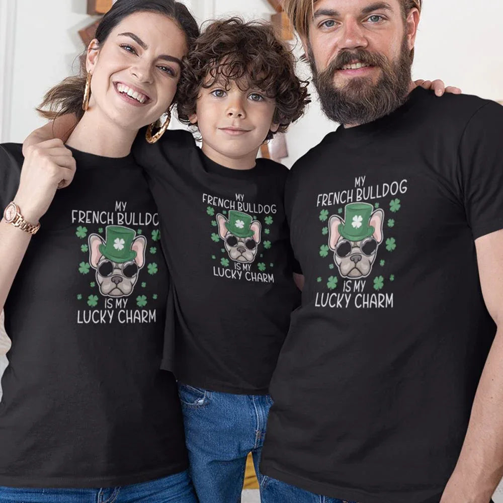 My French Bulldog Is my Lucky Charm Matching Organic Cotton T-Shirts Family Set (Set of 3)